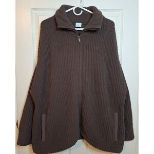 FLX Brown Chenille Knitted Full Zip Sweater Cinch Hem Soft Minimalist Size XL